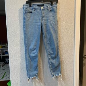 J Brand 835 Mid-Rise Cropped Skinny Jeans in Cloudy Destruct